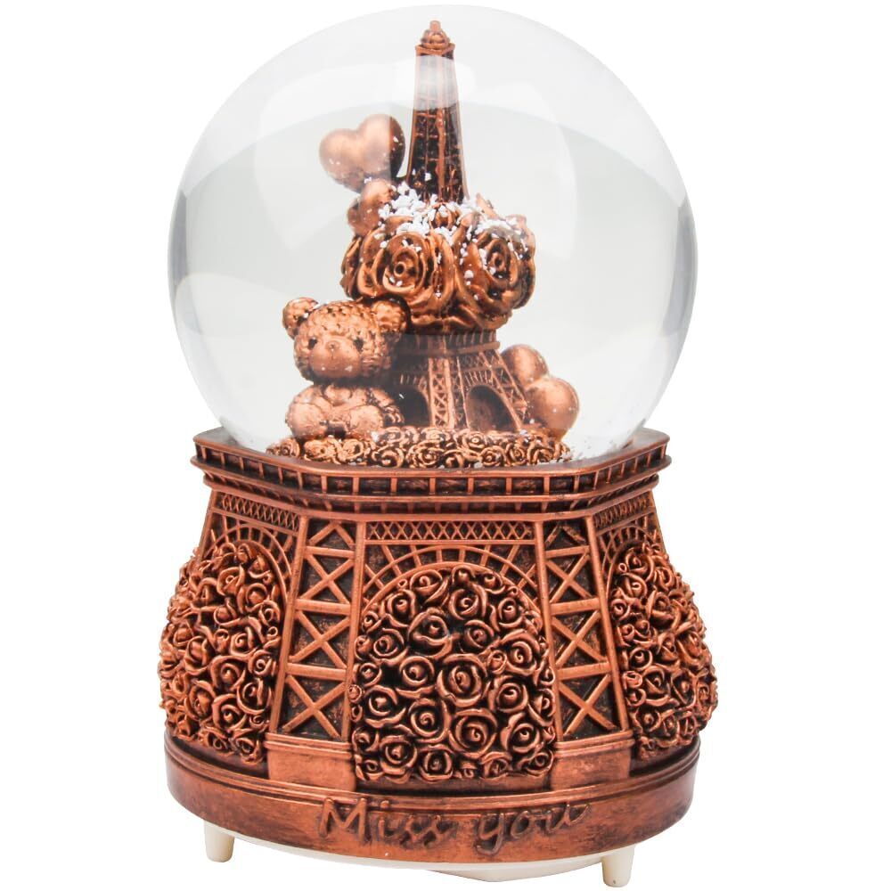 1422 Snow Globe, 100mm Resin Cute Bear Sit Back On The Flower Tower Music